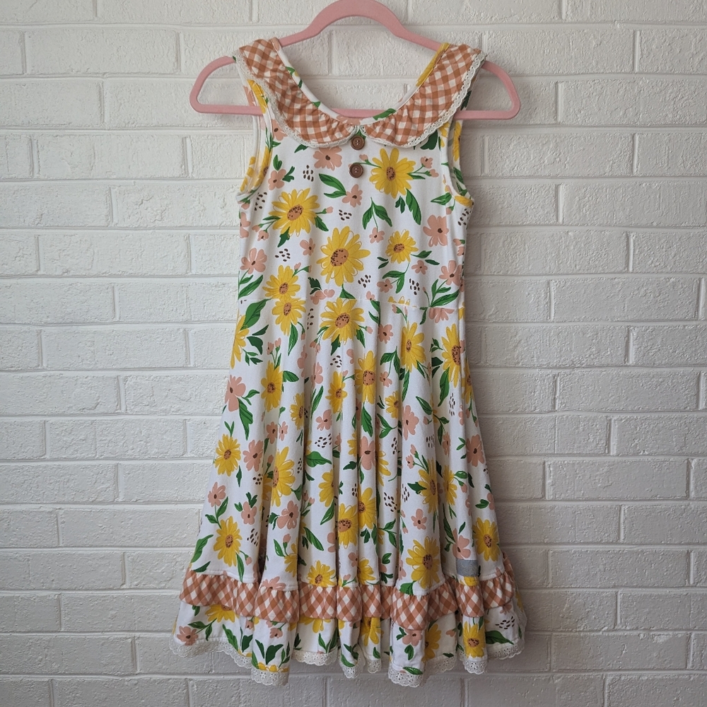 Eleanor Rose Yellow Floral Peterpan Collar Tiered Dress size 14-16y